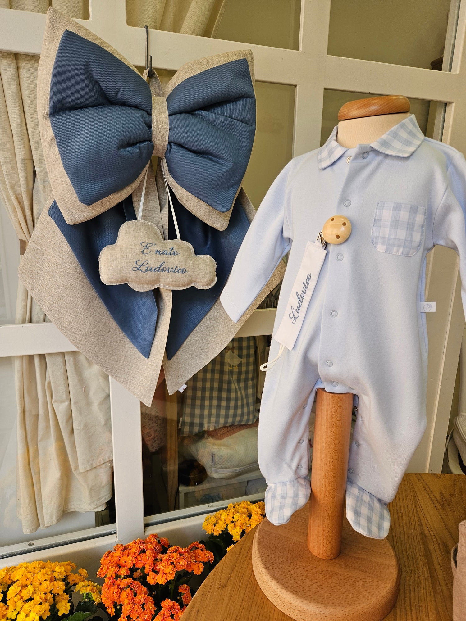 Fiocco Nascita Luna in lino e piquè