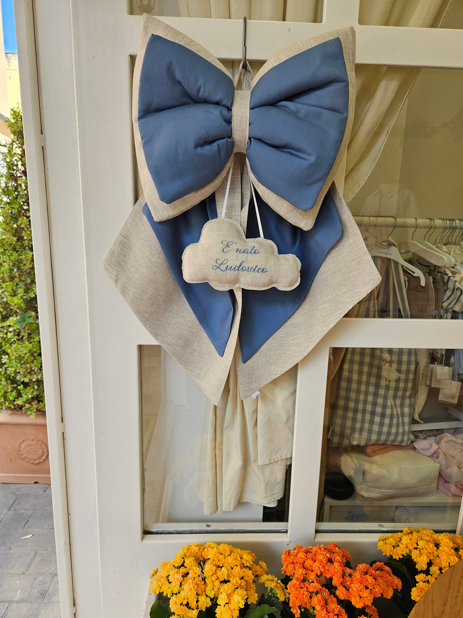 Fiocco Nascita Luna in lino e piquè