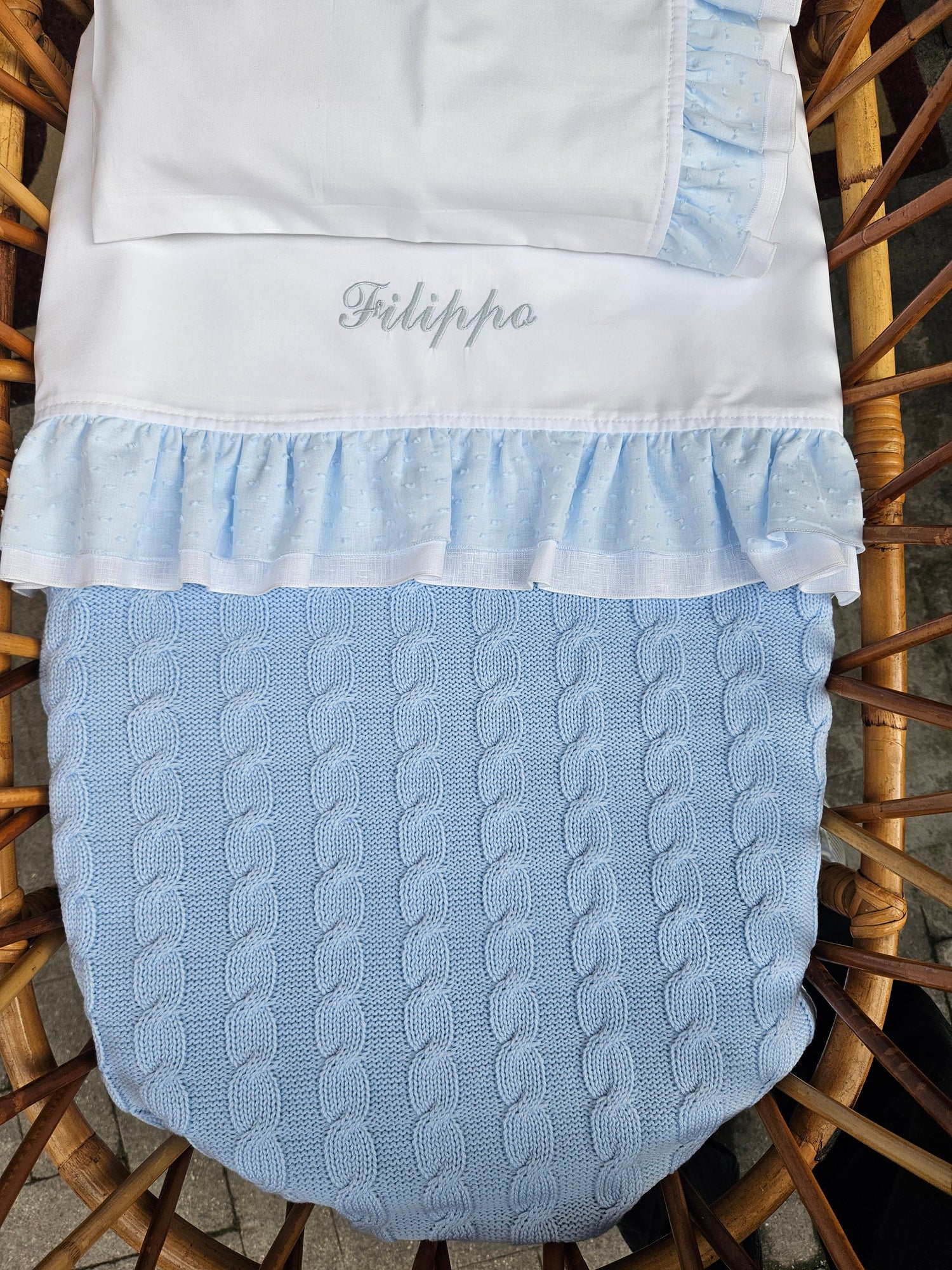 Copertina neonato in lana con trecce