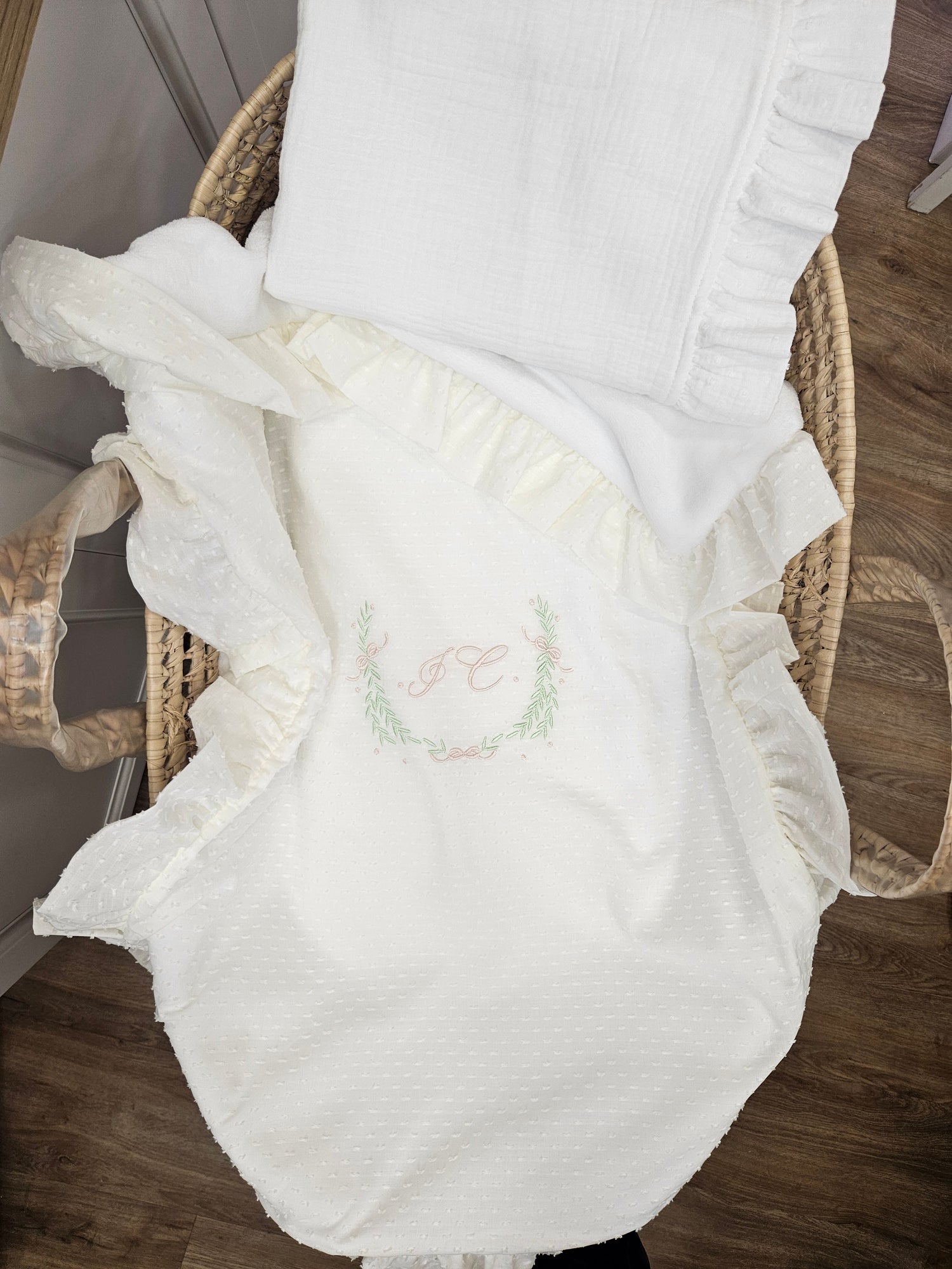 Copertina neonato in plumetis con rouche