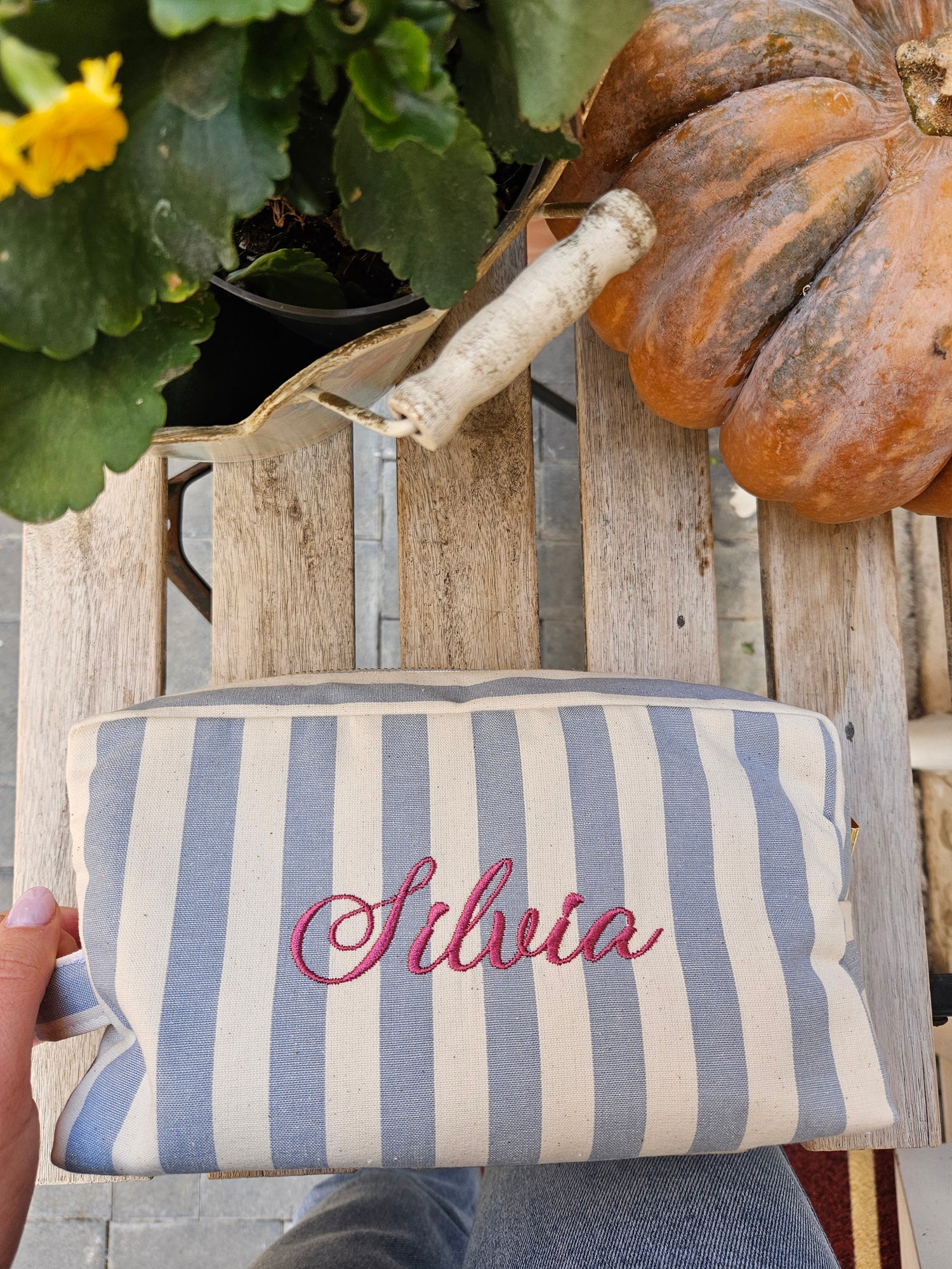 Beauty case in cotone a fasce