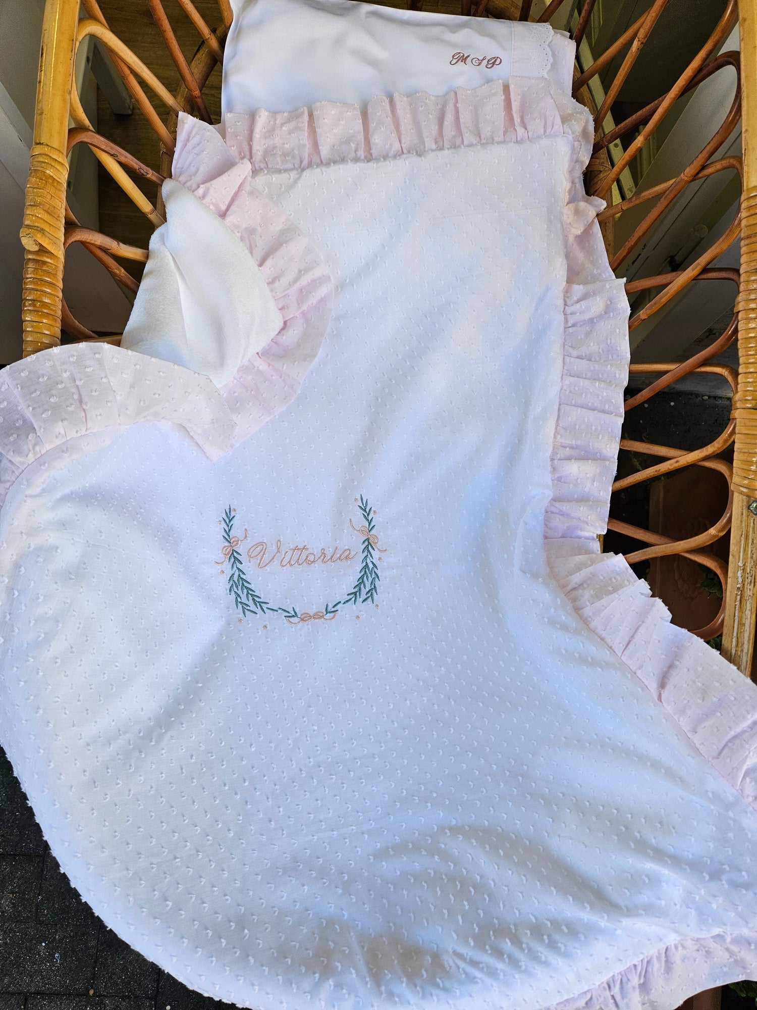 Copertina neonato in plumetis con rouche