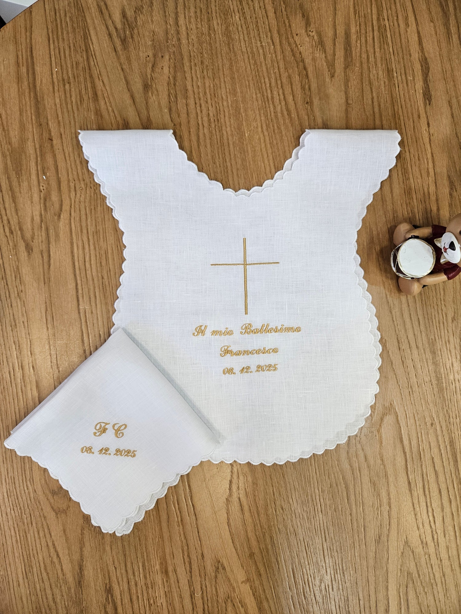 Coordinato Battesimo, Camicino e fazzoletto con smerlo