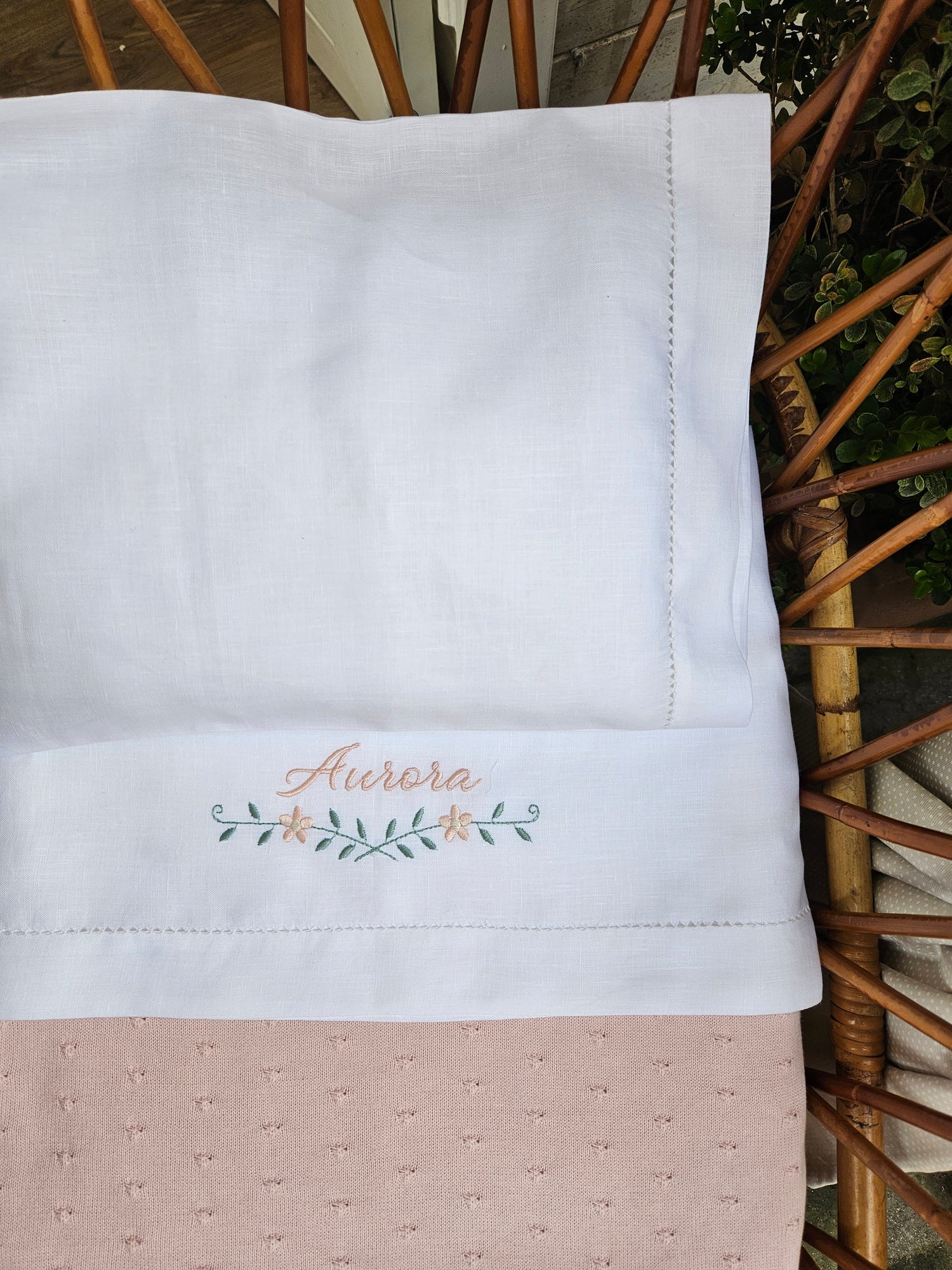 Set Lenzuola e Federa Personalizzate in Puro Lino con Punto a Giorno