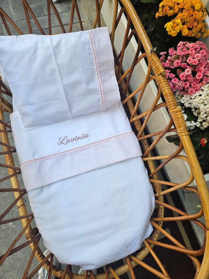 Set Lenzuola e Federa Personalizzate con Fascia in Plumetis e Profilo Colorato