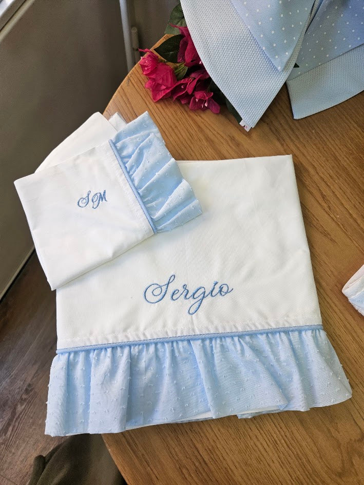 Set Lenzuola e Federa Personalizzate con Rouche in Plumetis