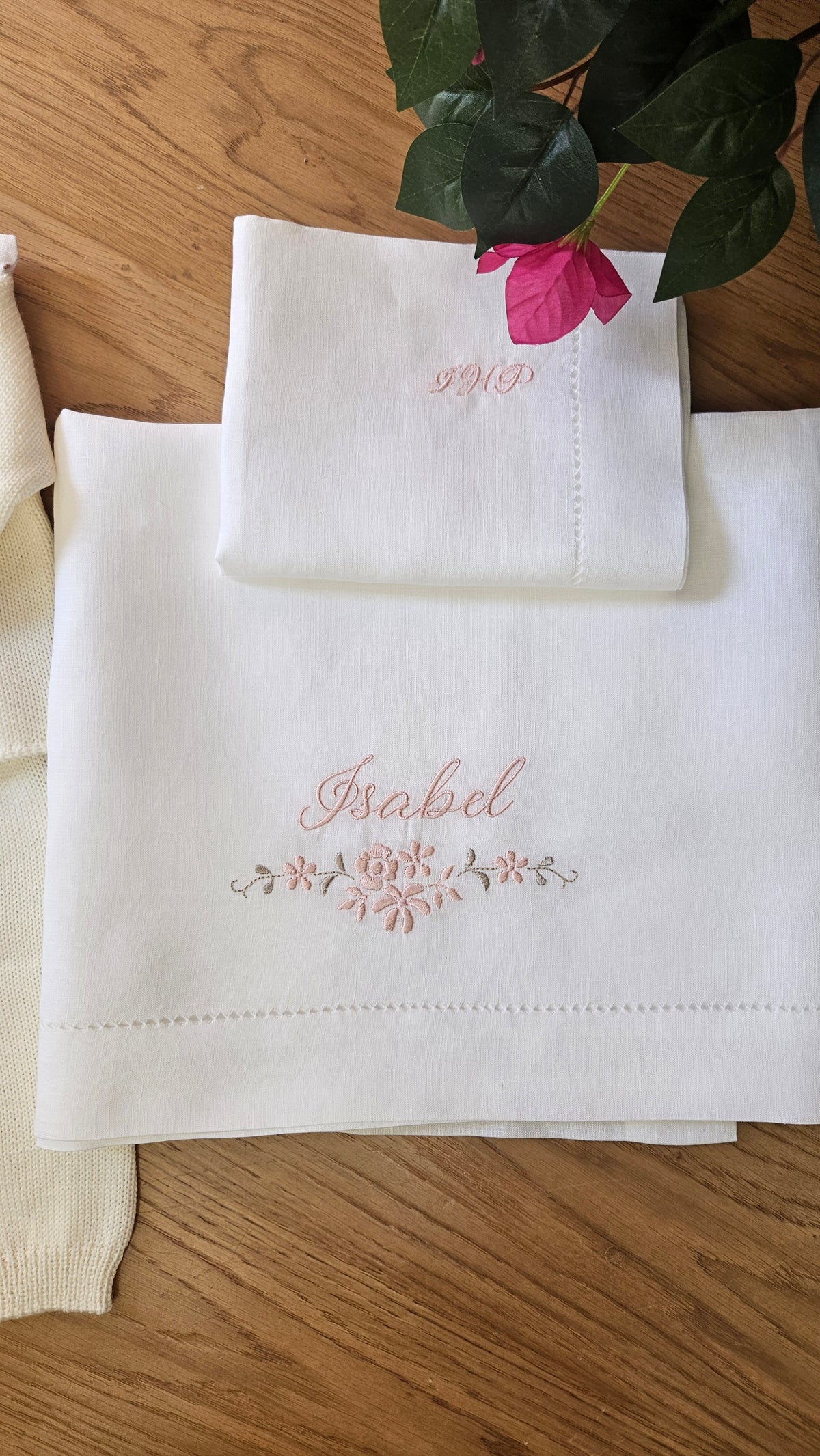 Set Lenzuola e Federa Personalizzate in Puro Lino con Punto a Giorno