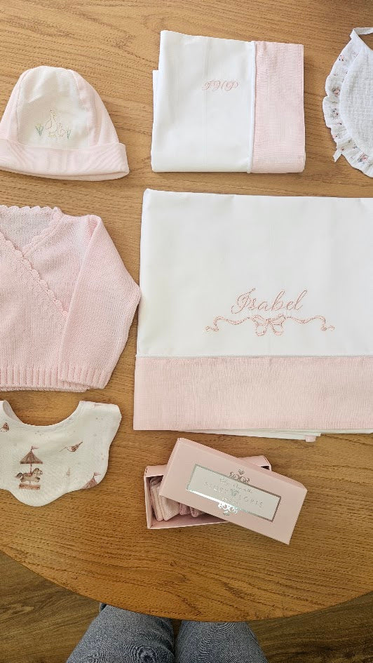Set Lenzuola e Federa Personalizzate con Fascia in Lino per Lettino Neonato