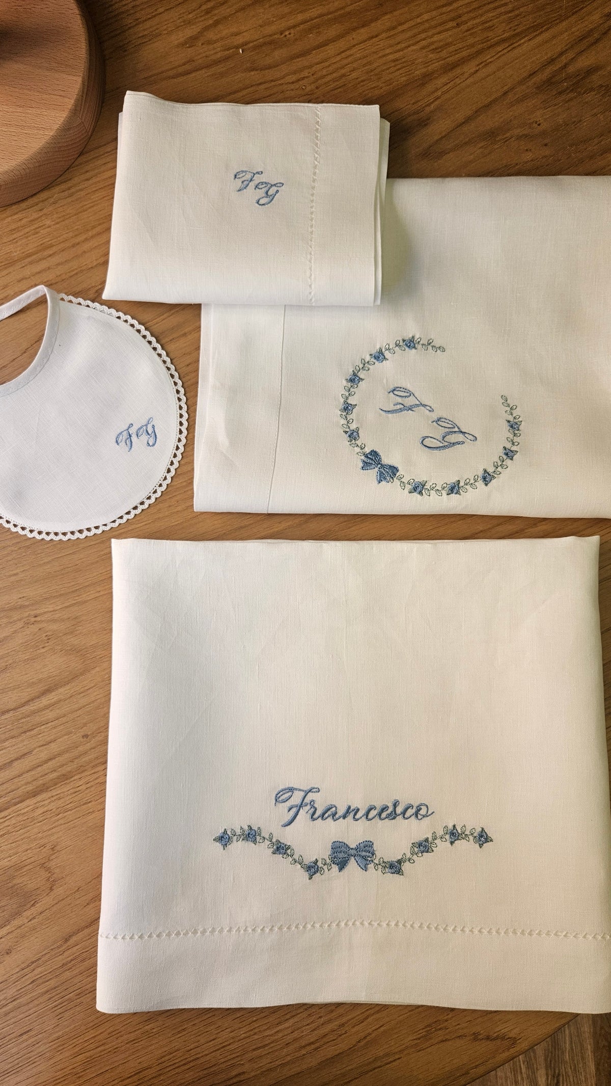 Set Lenzuola e Federa Personalizzate in Puro Lino con Punto a Giorno