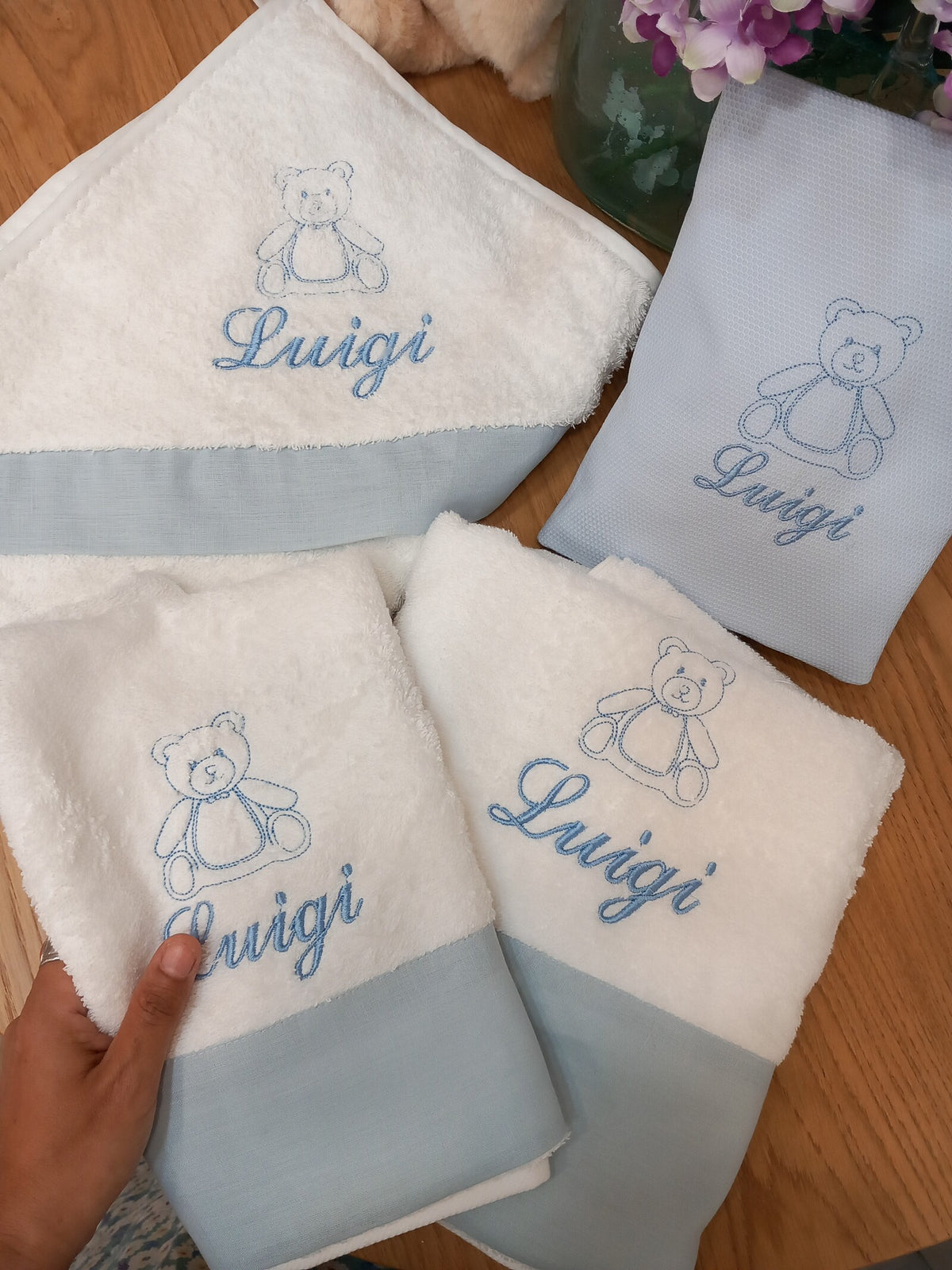 Coordinato da bagno in spugna di cotone e lino