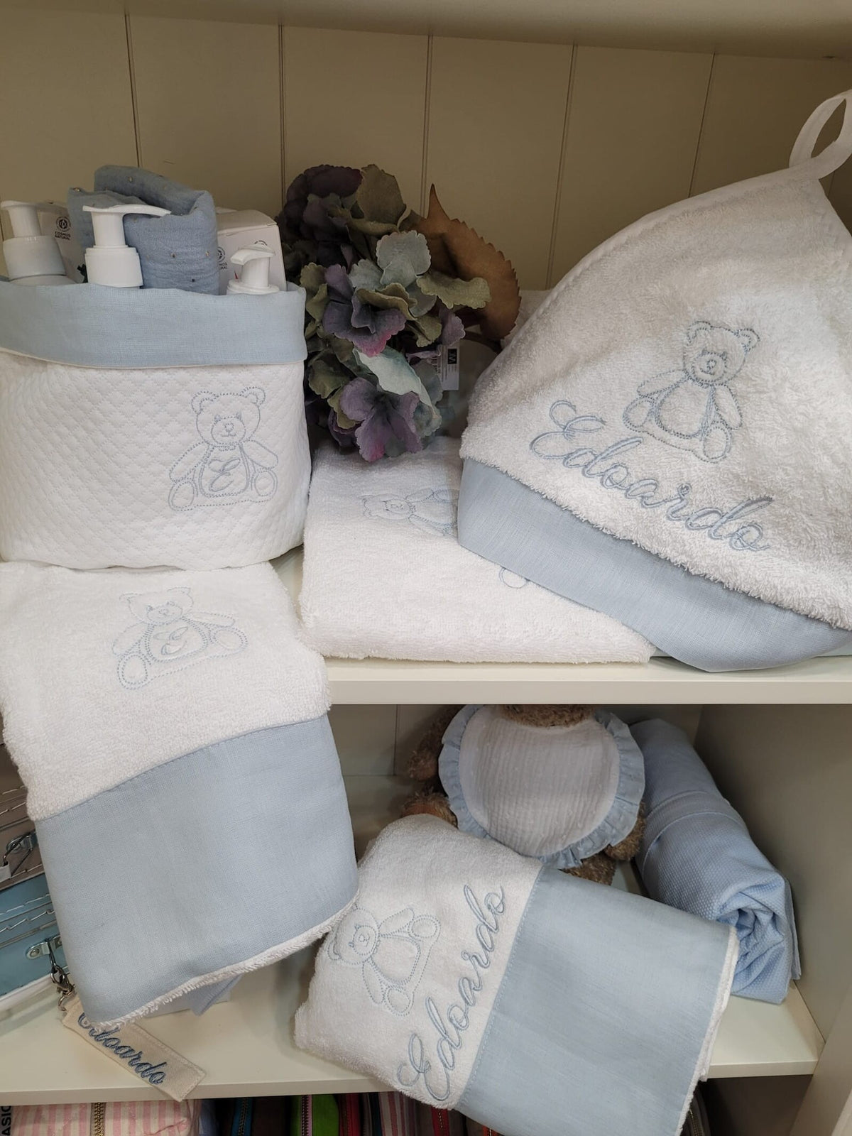 Coordinato da bagno in spugna di cotone e lino