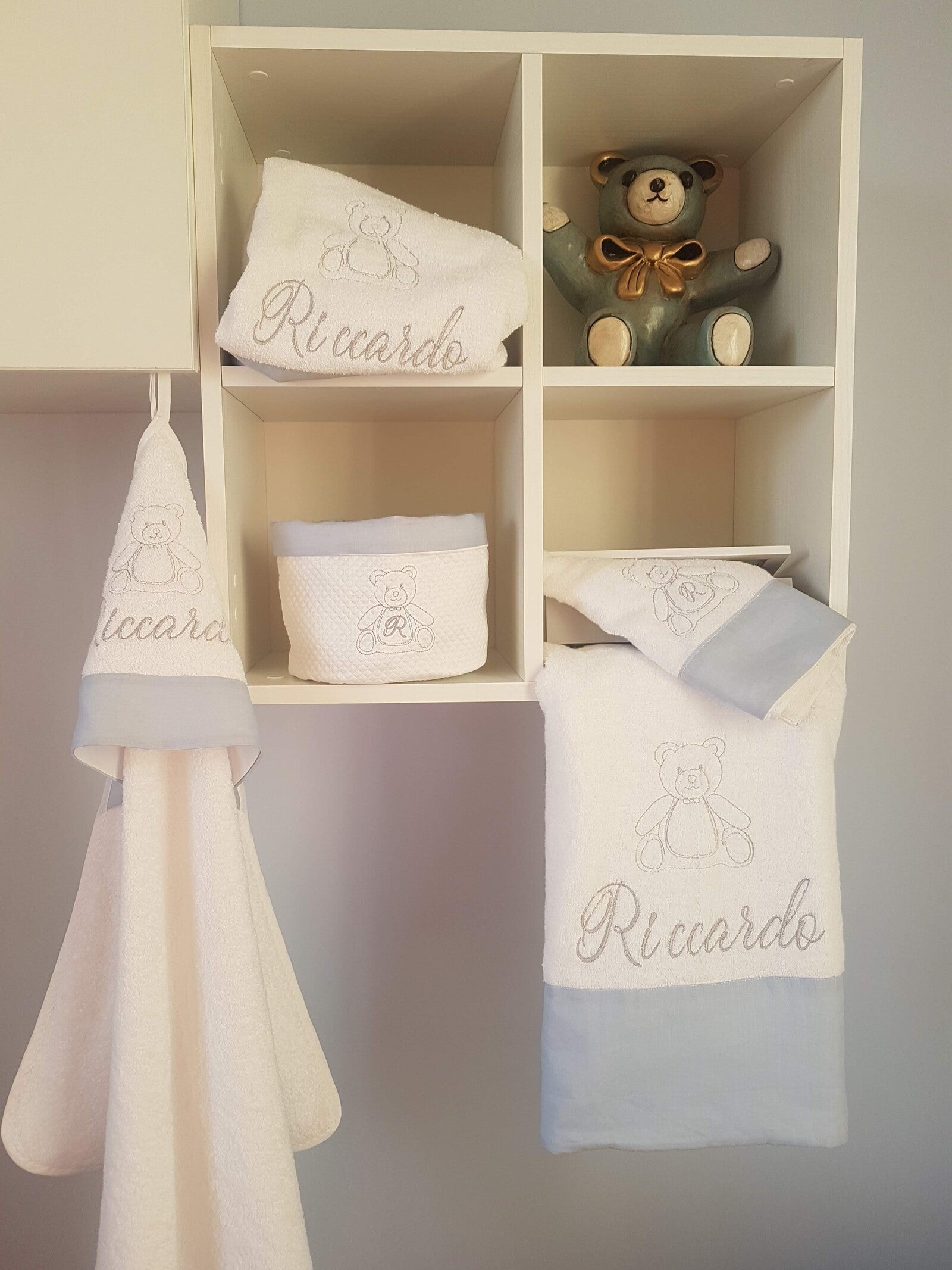 Coordinato da bagno in spugna di cotone e lino