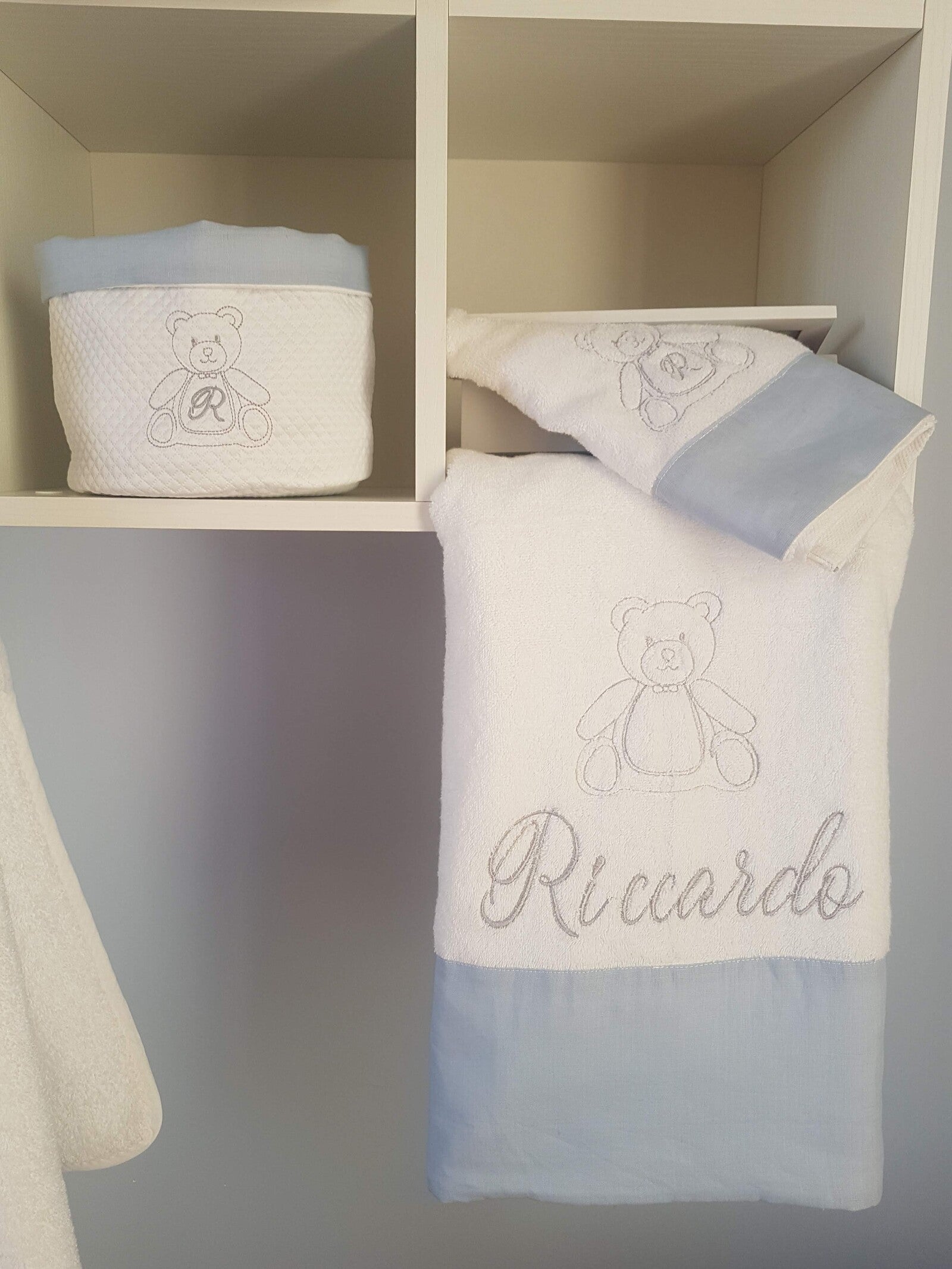 Coordinato da bagno in spugna di cotone e lino