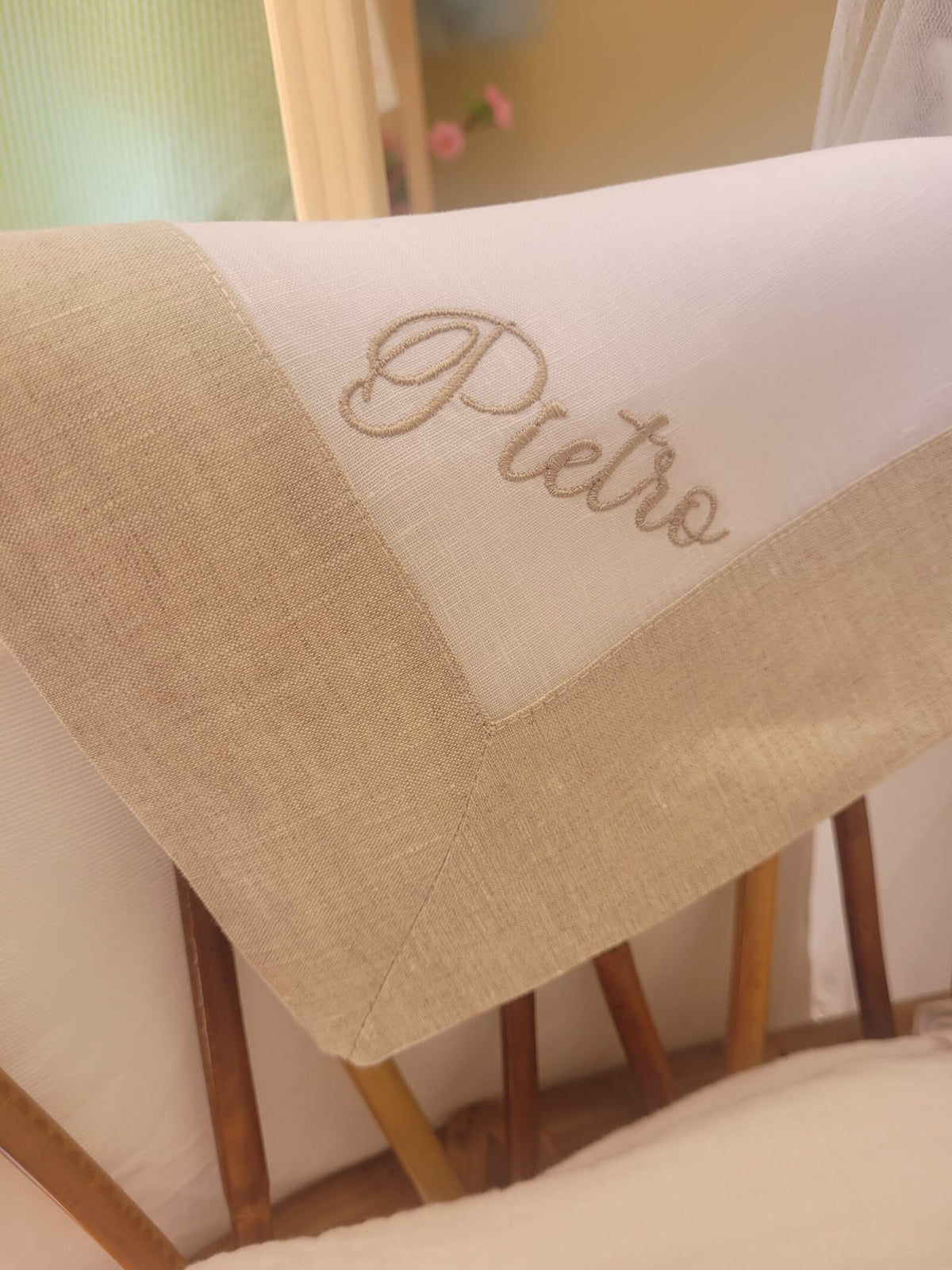 Quadrato  in lino con fascia in lino