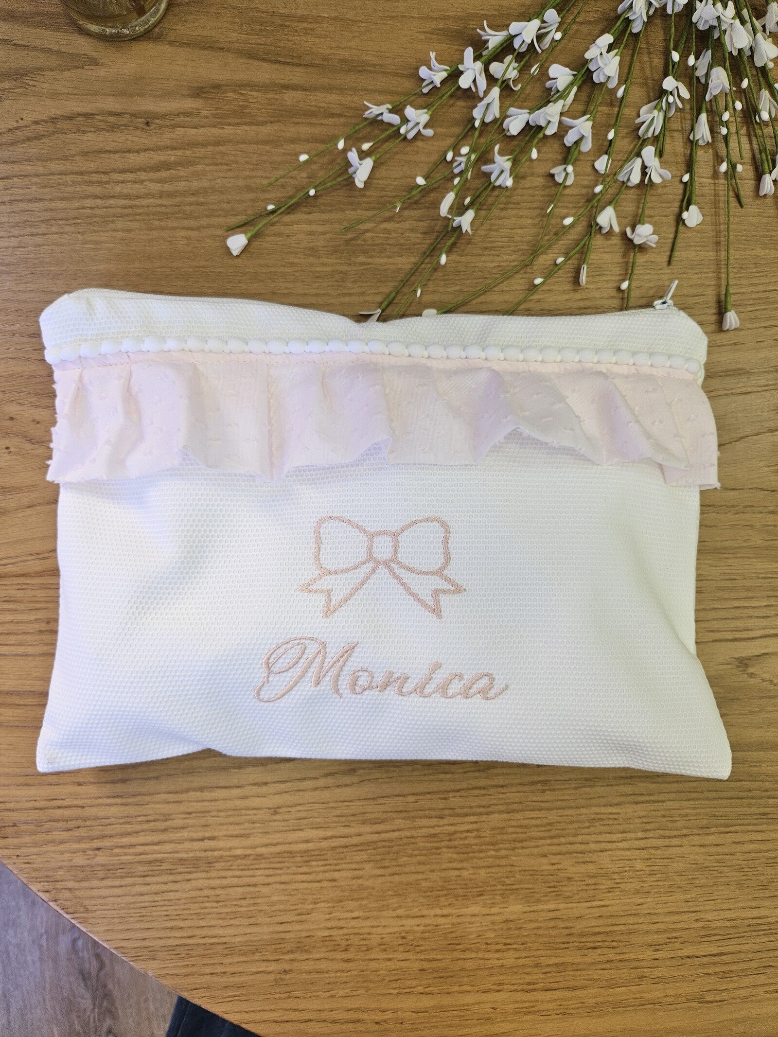 Borsello baby love con rouche in plumetis