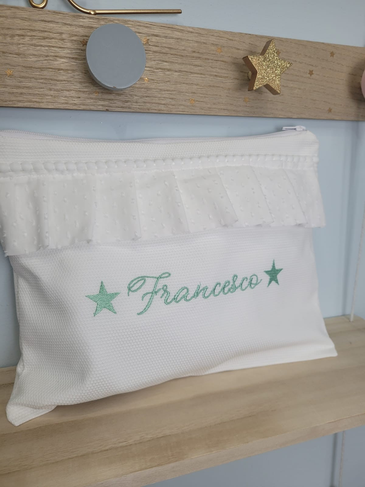 Borsello baby love con rouche in plumetis