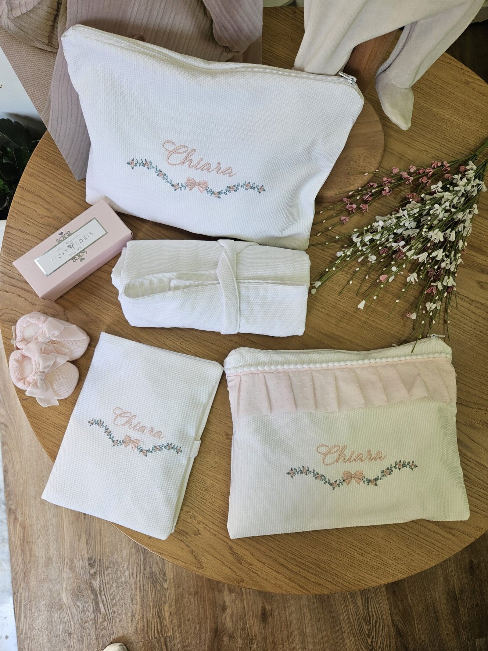 Borsello baby love con rouche in plumetis