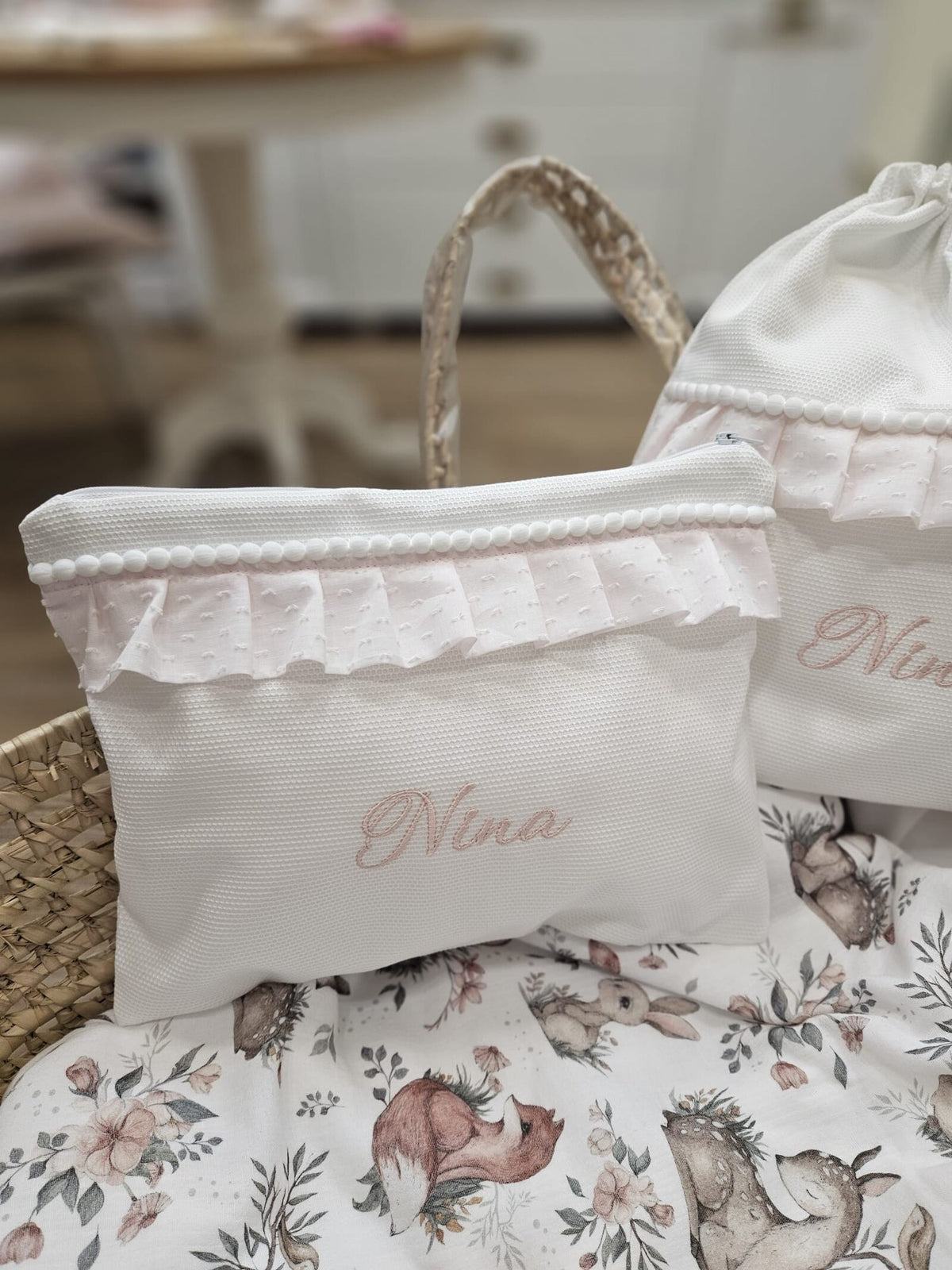 Borsello baby love con rouche in plumetis