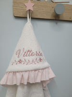 Accappatoio neonato in spugna bianca e rouche in plumetis