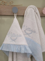 Accappatoio neonato in spugna bianca e rouche in plumetis