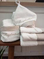 Cestino prodotti bagno in piquè e lino