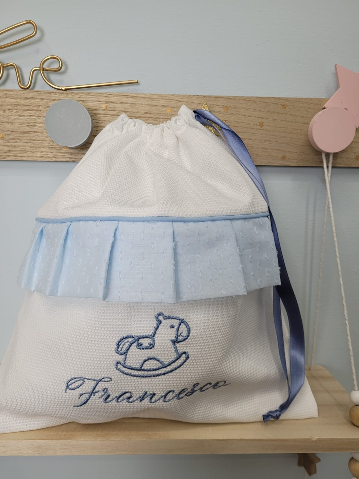 Sacca cambio baby love con rouche in plumetis