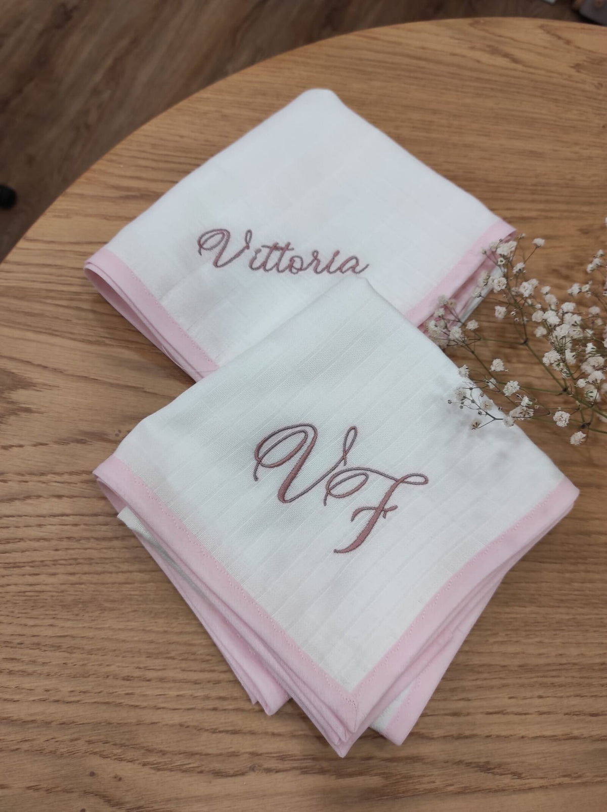 Coppia di quadrati di cotone con profilo colorato