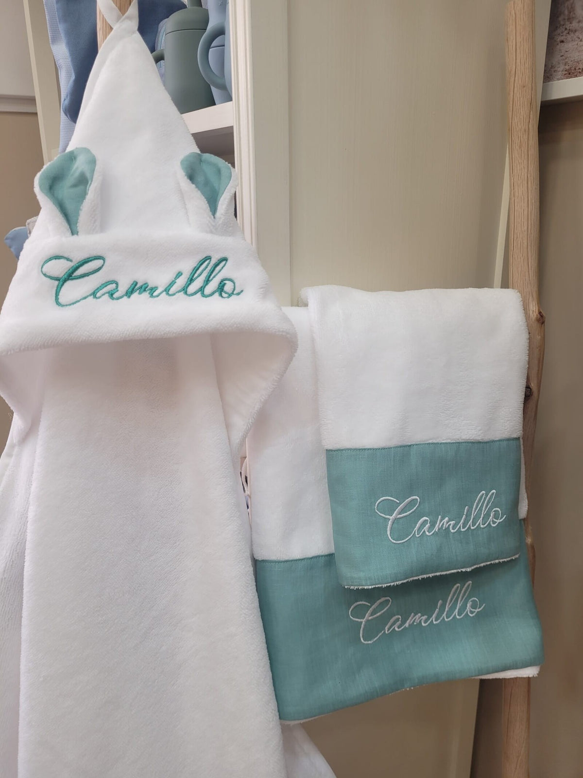 Coordinato da Bagno, accappatoio e coppia di asciugamani in spugna di bamboo