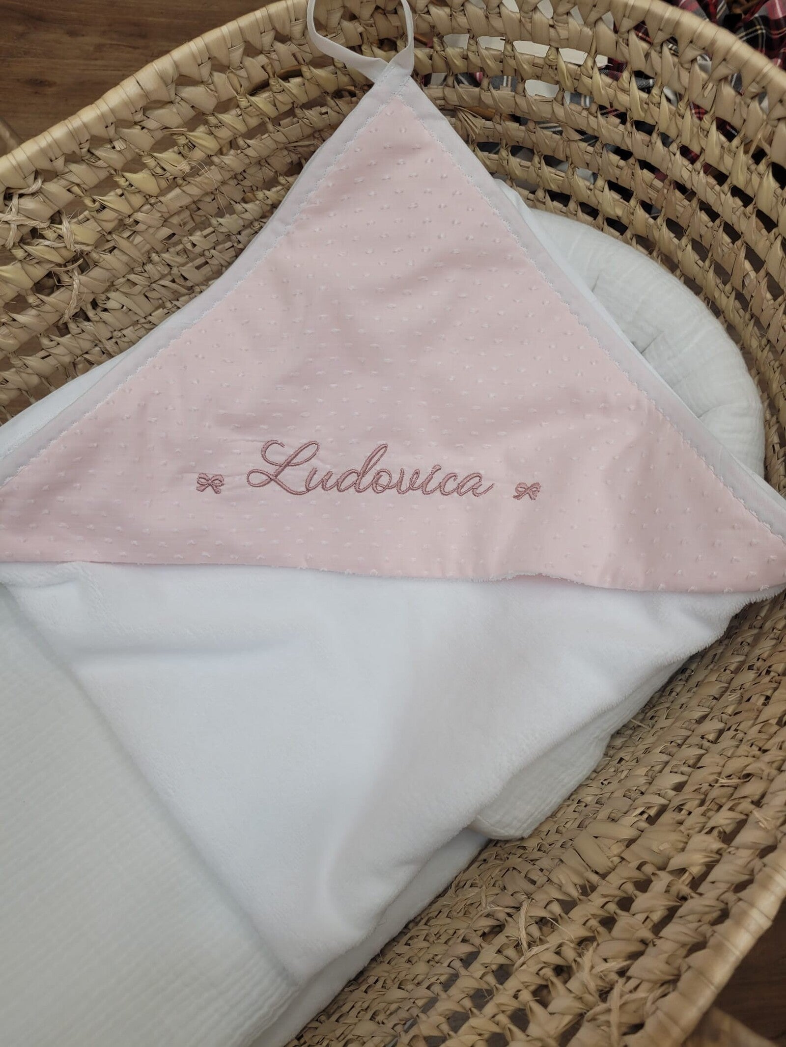 Accappatoio neonato in spugna di bamboo e plumetis