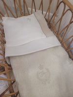 Completo da carrozzina in lino, copertina a sacco, lenzuolino di sotto e federa cuscino