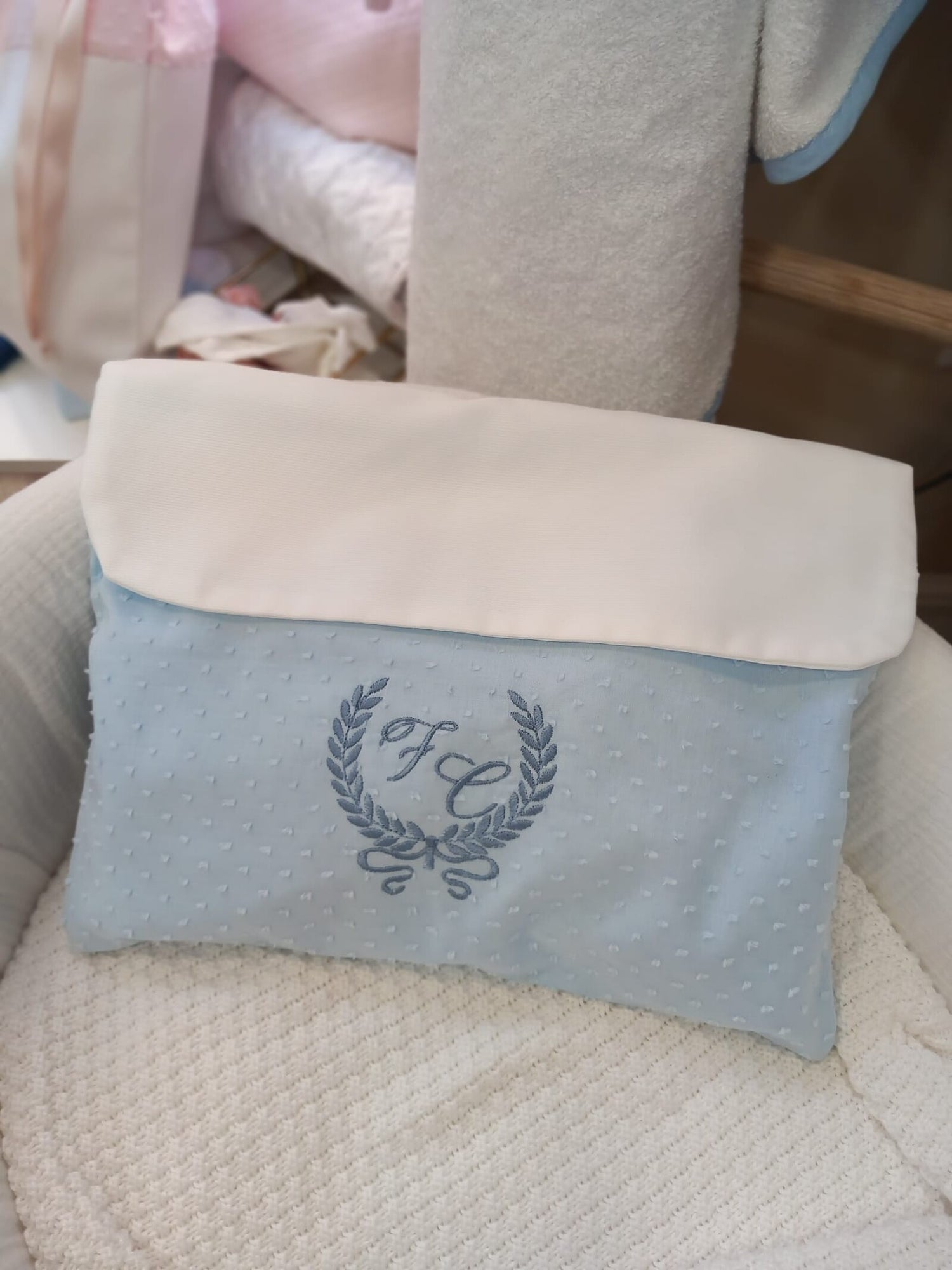 Busta nascita in plumetis con pattina in piquè di cotone