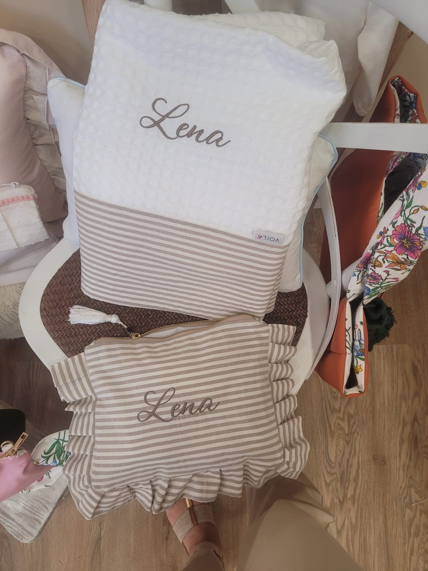 Beach set, Telo Mare in apone e Pochette con rouche