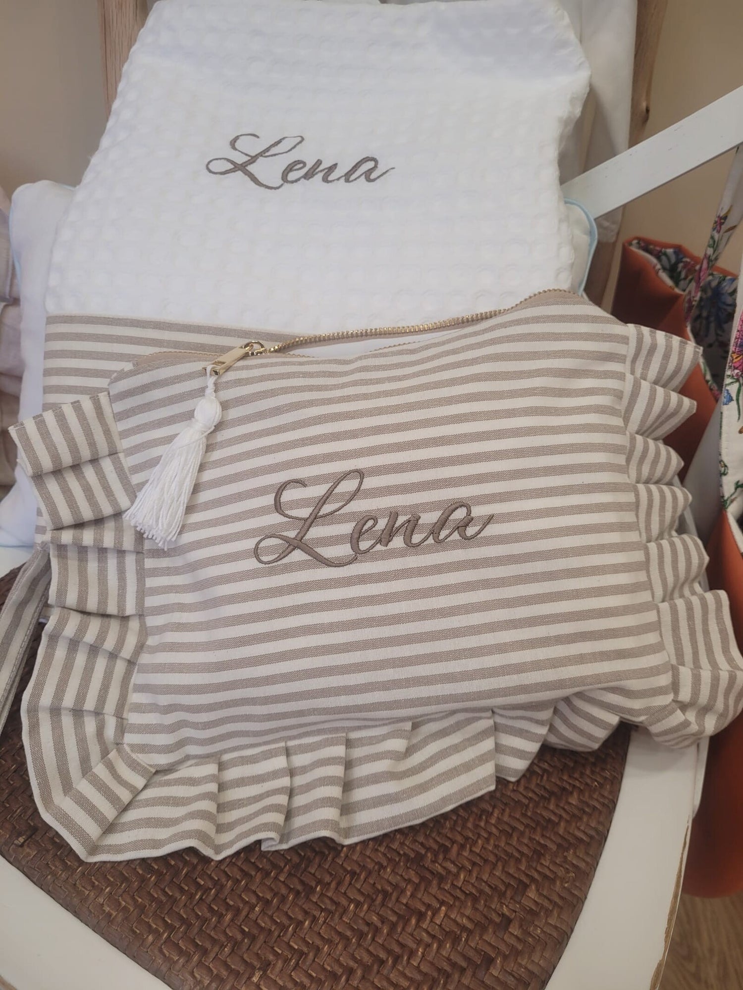 Beach set, Telo Mare in apone e Pochette con rouche