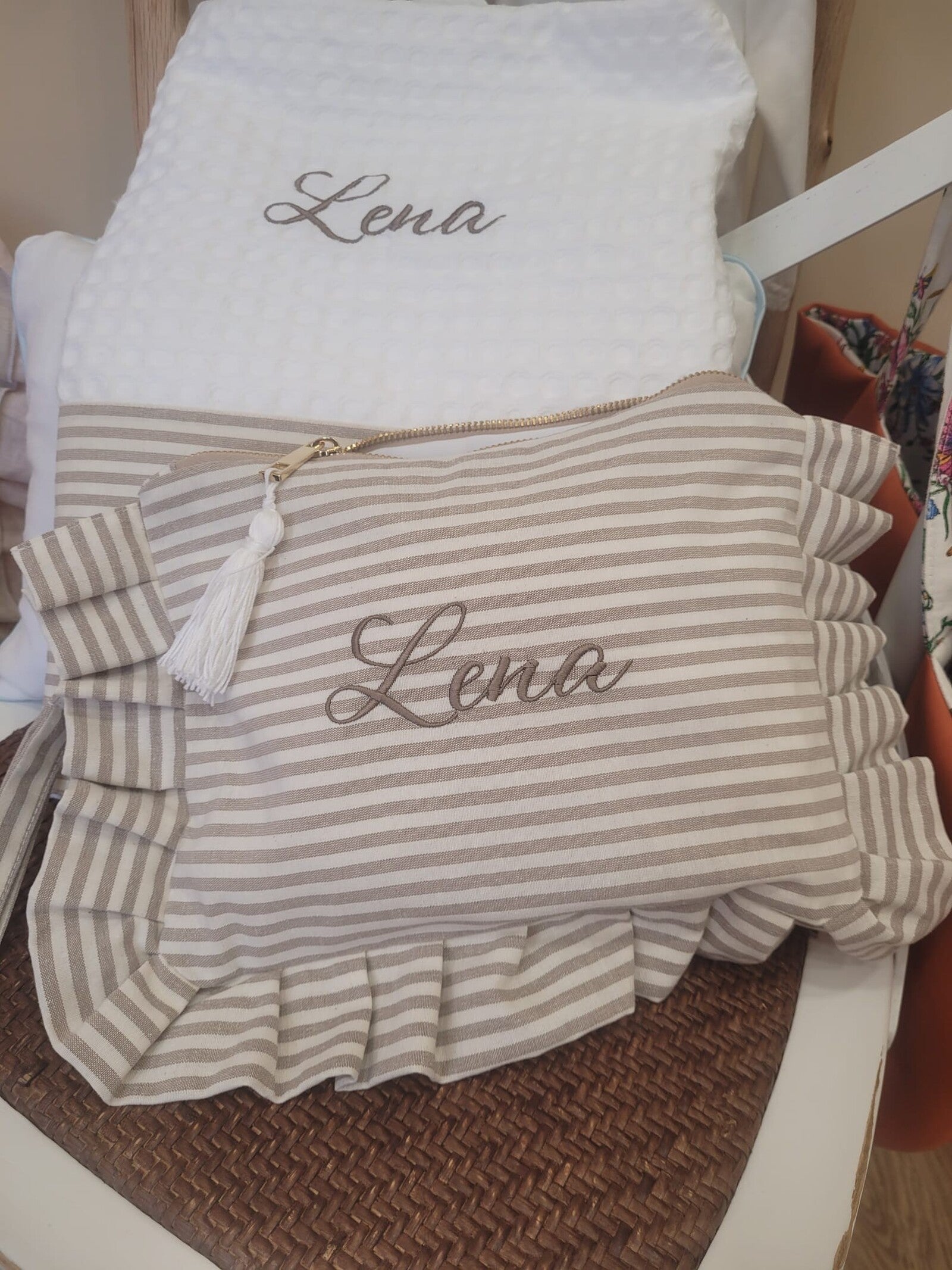 Beach set, Telo Mare in apone e Pochette con rouche