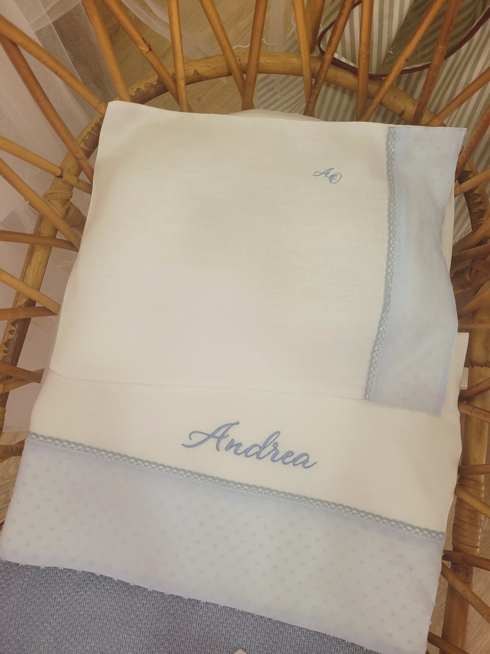 Lenzuolino con fascia in plumetis e merlettino