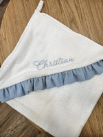 Accappatoio quadrato spugna bianca con rouche in mussola