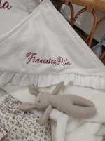 Accappatoio quadrato spugna bianca con rouche in mussola