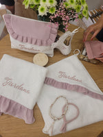 Accappatoio quadrato spugna bianca con rouche in mussola