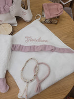 Accappatoio quadrato spugna bianca con rouche in mussola