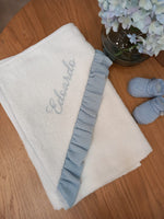 Accappatoio quadrato spugna bianca con rouche in mussola