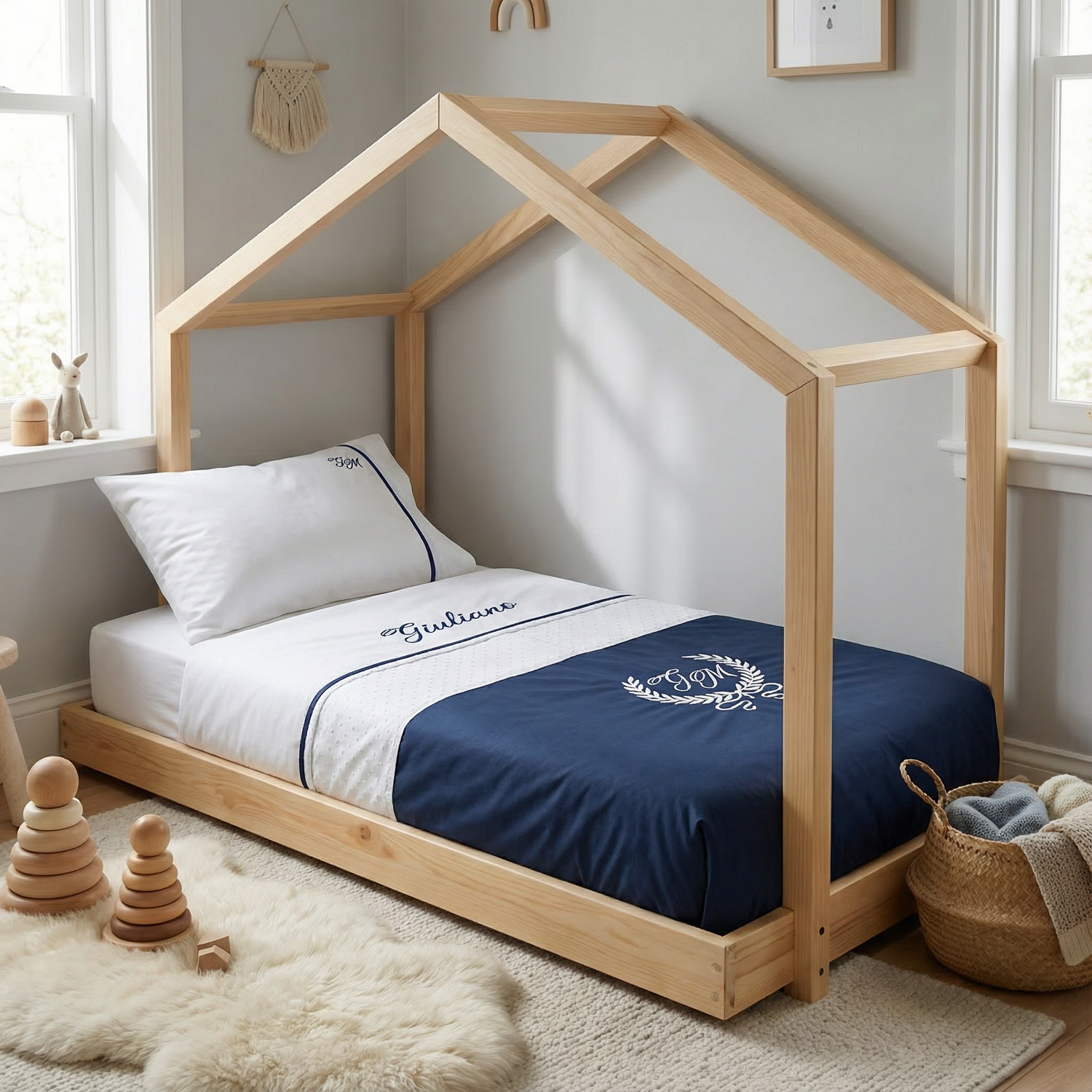 Completo lettino montessoriano, lenzuola e copertina