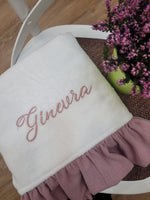 Telo bagnetto in spugna bianca con rouche in mussola