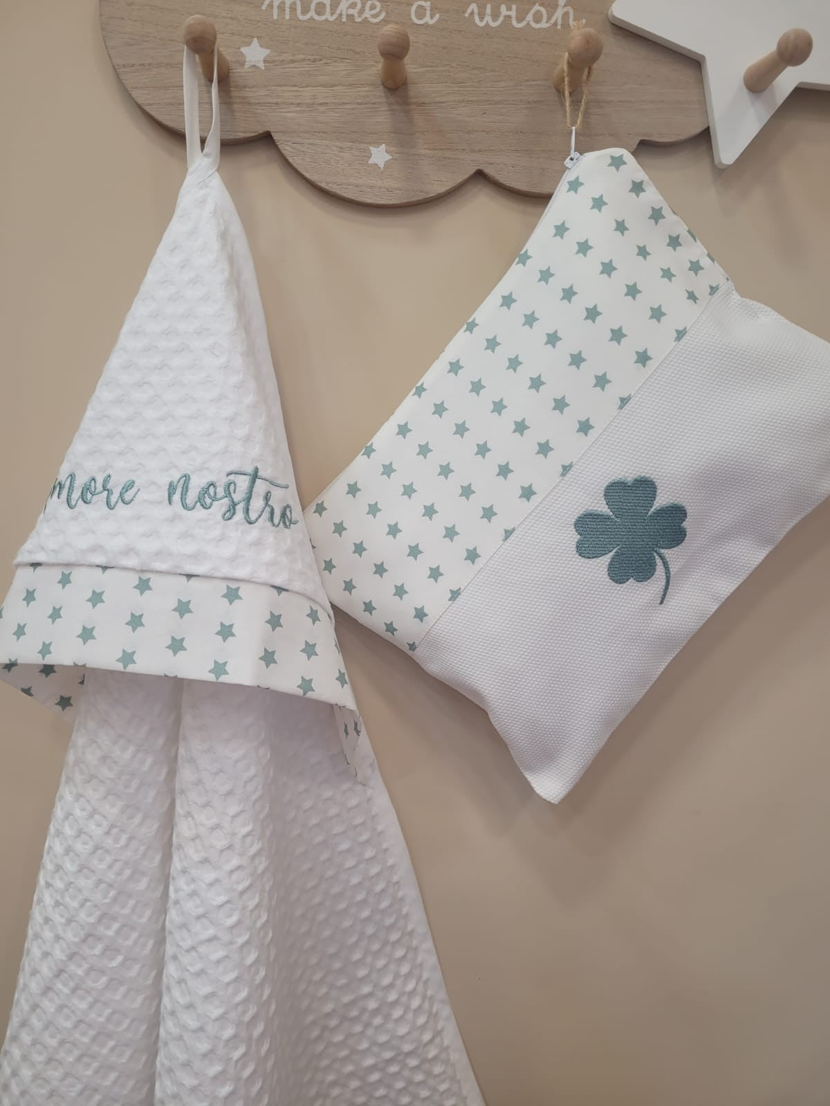 Coordinato da Bagno Stars, accappatoio neonato con pochette