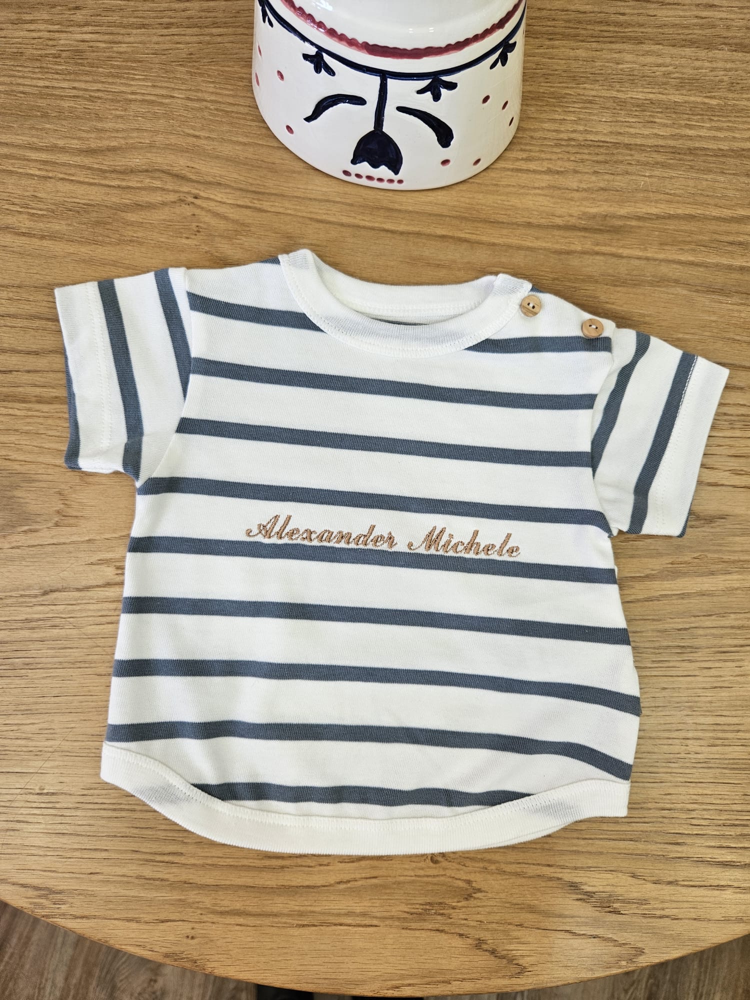 T shirt in cotone a righe cipria