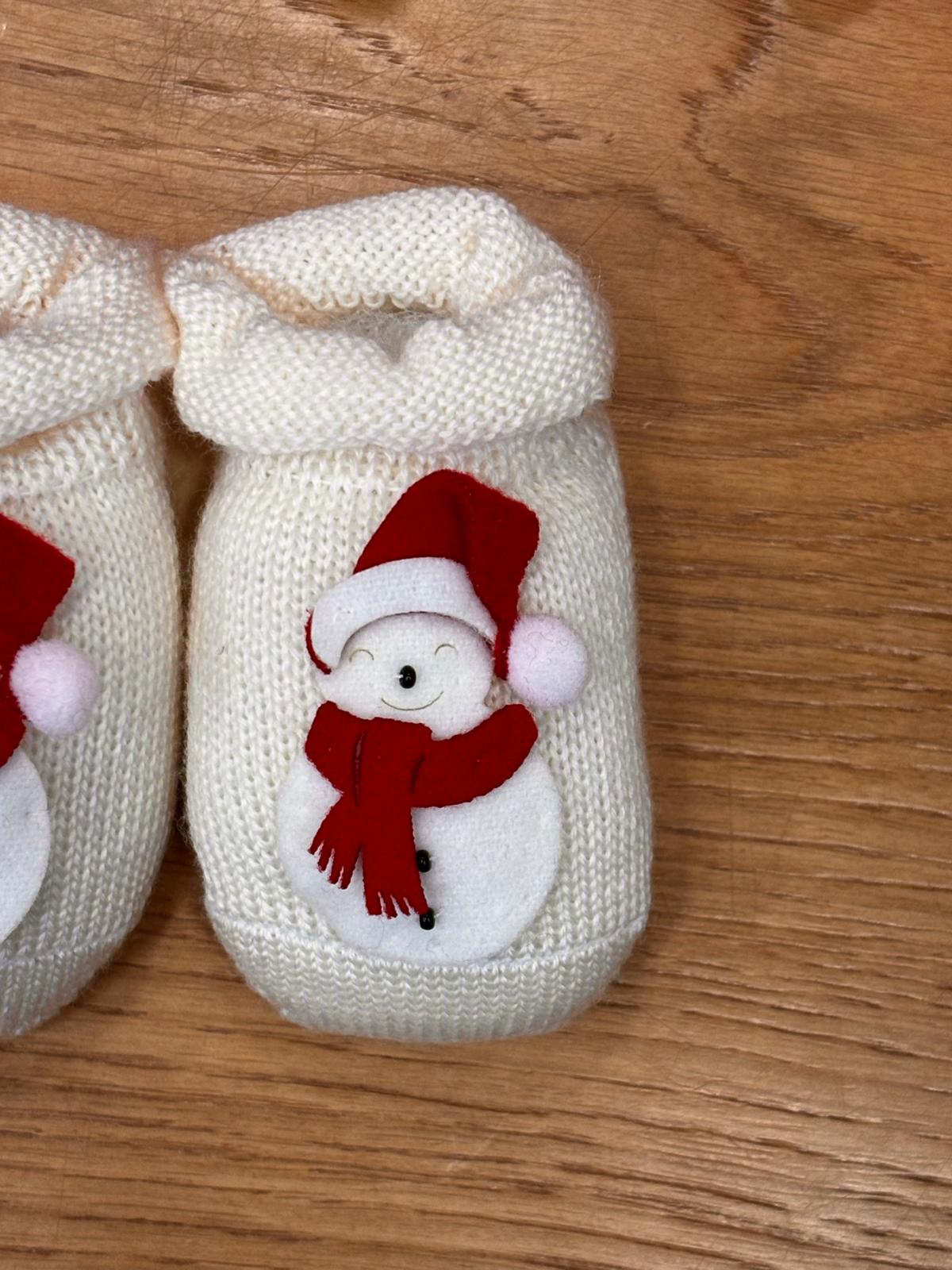 Scarpine neonato in lana con pupazzo di neve di Natale