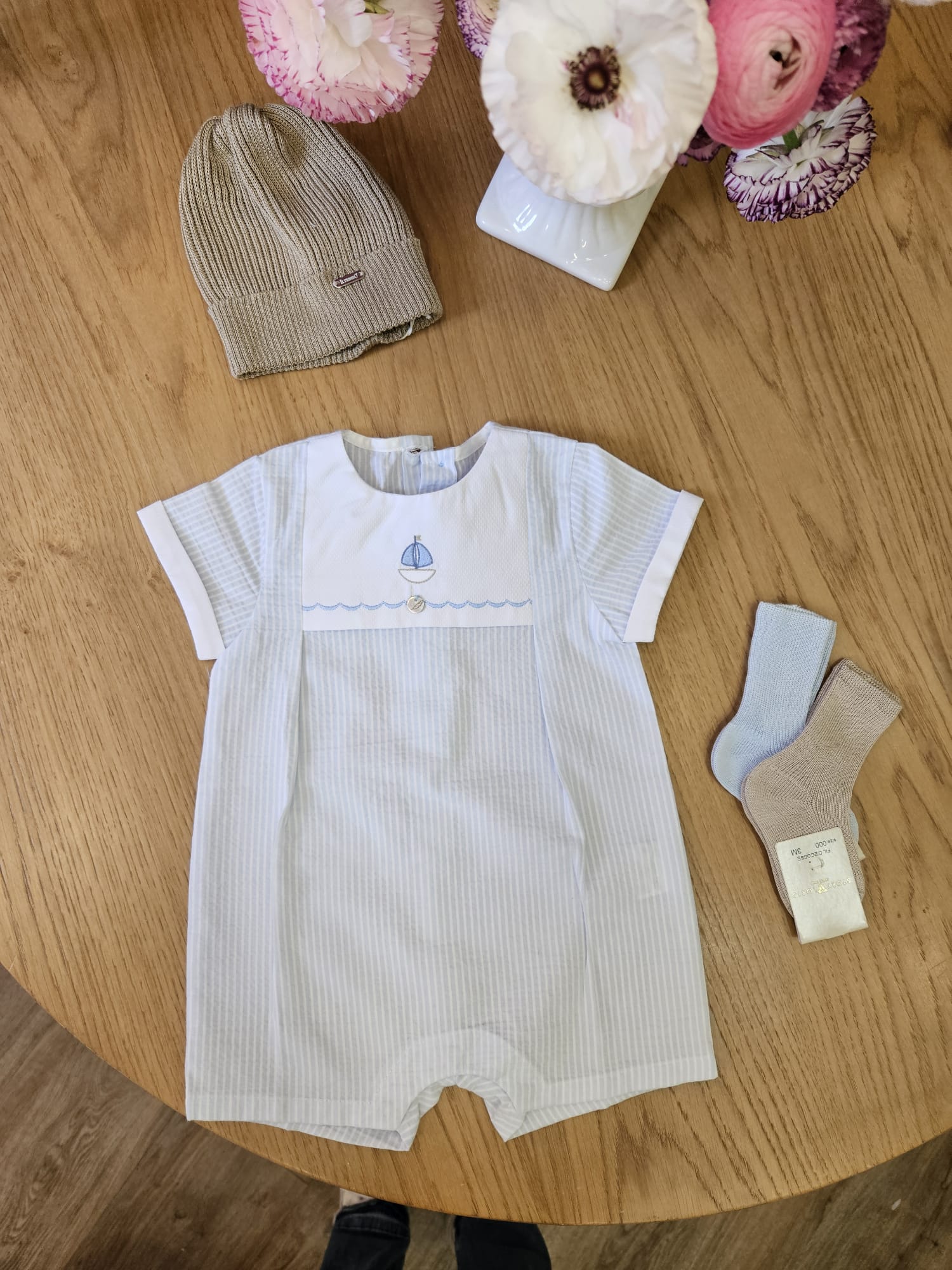 Pagliaccetto neonato in cotone marinaretto