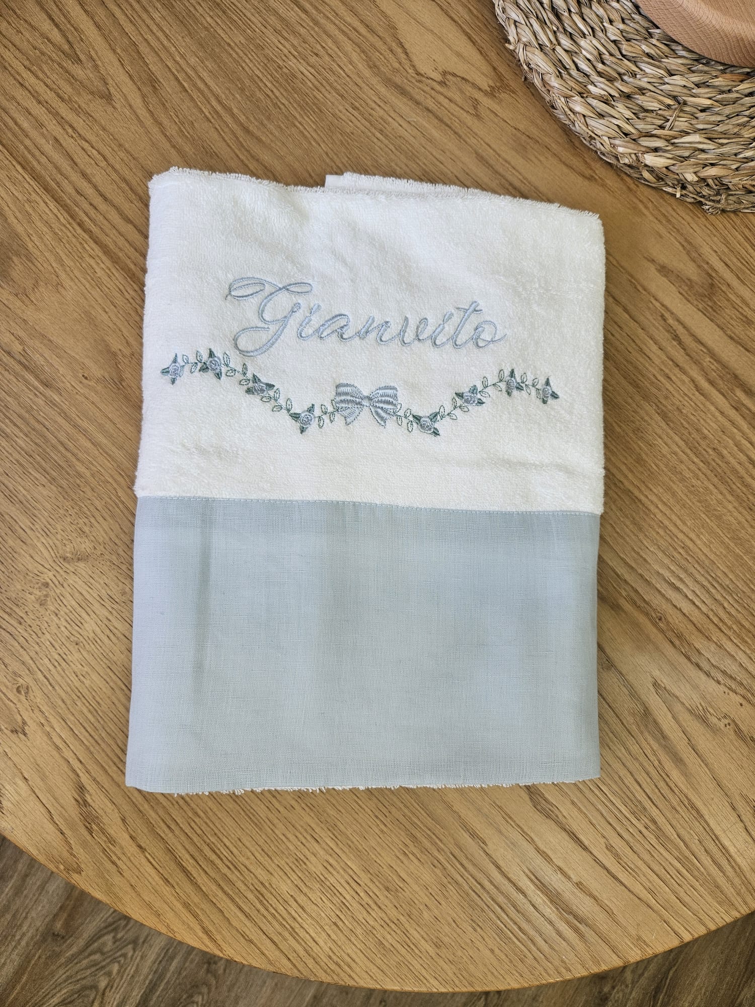 Telo Bagnetto in Spugna di cotone e lino personalizzato