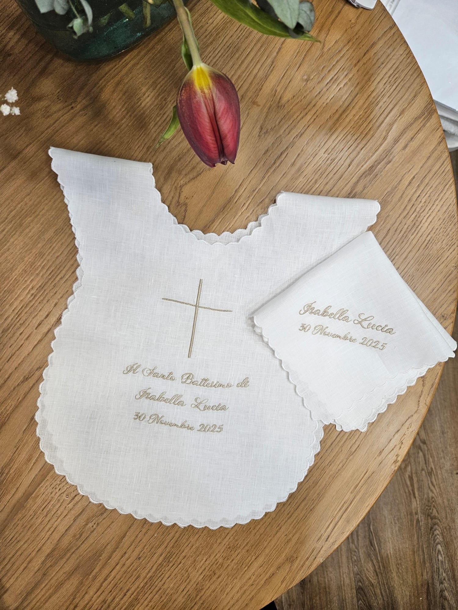 Coordinato Battesimo, Camicino e fazzoletto con smerlo