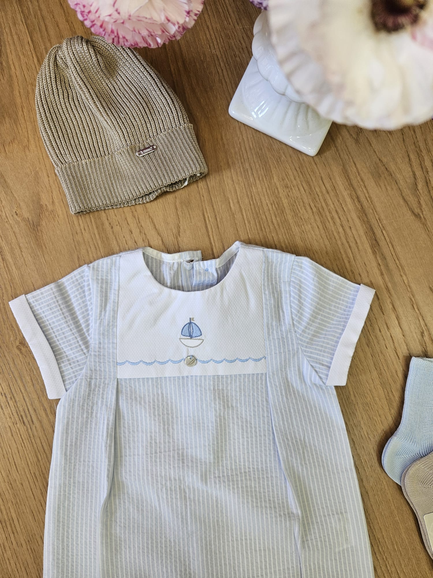 Pagliaccetto neonato in cotone marinaretto