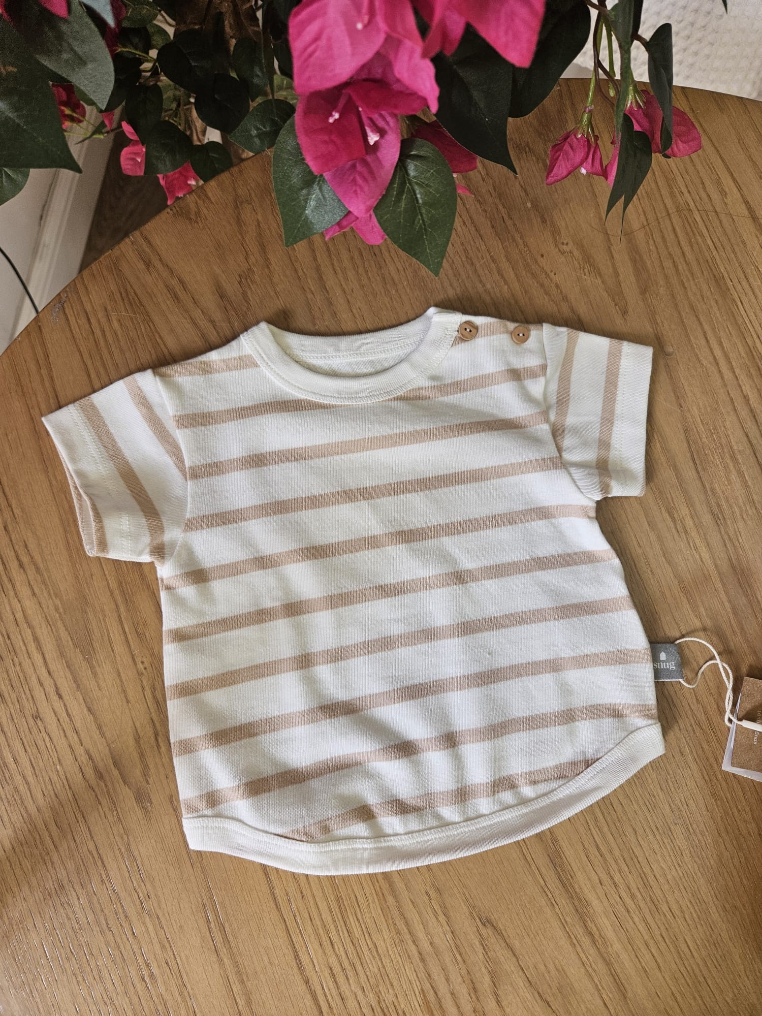 T shirt in cotone a righe cipria